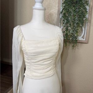 Lulus Cream Ruched Long Sleeve Top